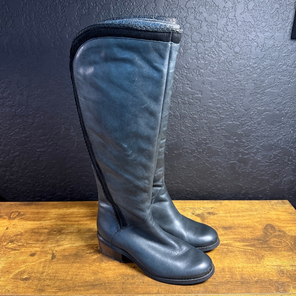 Naughty Monkey Leather Grey Black Knee High Boots Womens‎ Size 7